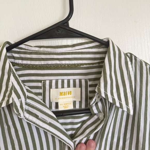 Anthropologie Maeve Bennet Boyfriend Oversized Button Down Green stripe - Picture 2 of 5